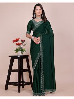 SATRANI - Green Women Georgette Embellished Saree with Unstitched Blouse