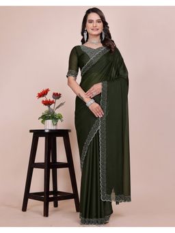SATRANI - Green Georgette Embellished Saree with Unstitched Blouse