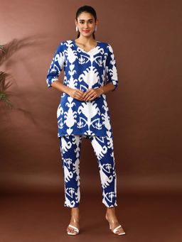 Jaipur Kurti - Blue Printed Straight Kurta and Pant (Set of 2)