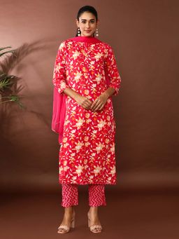 Jaipur Kurti - Floral Printed Straight Kurta and Pant with Dupatta (Set of 3)