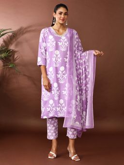 Jaipur Kurti - Floral Embroidered Straight Kurta and Pant with Dupatta (Set of 3)