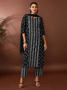 Jaipur Kurti - Floral Printed Straight Cotton Kurta and Pant with Dupatta (Set of 3)