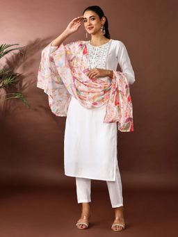 Jaipur Kurti - Embroidered Chanderi Cotton Kurta and Pant with Dupatta (Set of 3)