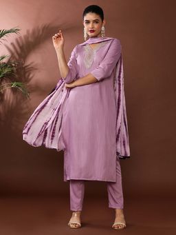 Jaipur Kurti - Lavender Embroidered Kurta and Pant with Dupatta (Set of 3)
