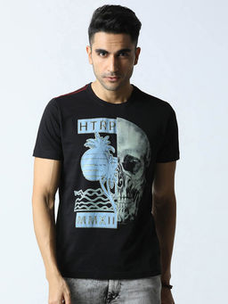 Huetrap - Mens Round Neck Half Sleeves Black T-shirt