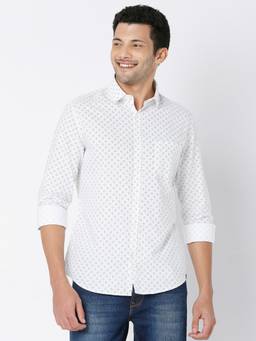 Spykar - White Cotton Full Sleeve Printed Shirt for Men