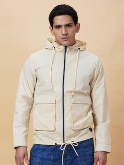 Being Human - Men Cream Solid Hooded Jacket