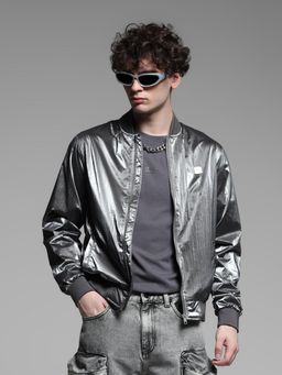 Jack & Jones - Silver Polyester Regular Fit Bomber Jacket