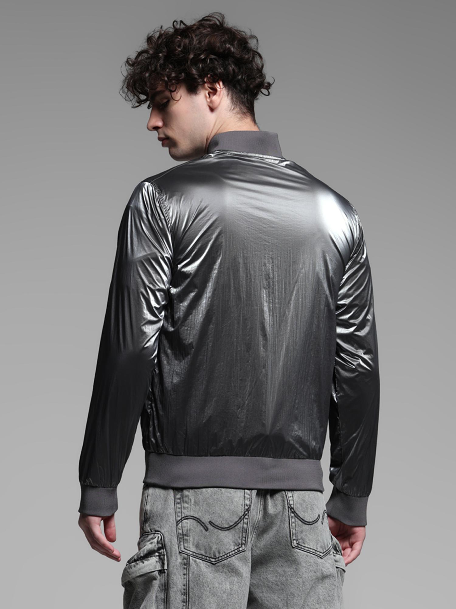 Buy Jack & Jones Silver Polyester Regular Fit Bomber Jacket (S) Online