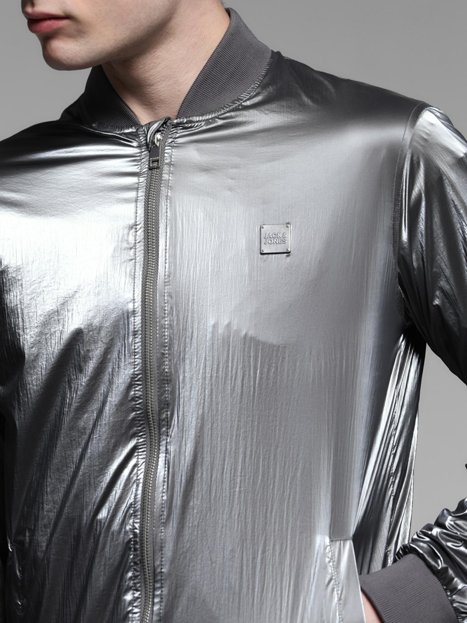 Buy Jack & Jones Silver Polyester Regular Fit Bomber Jacket (S) Online