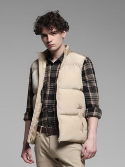 Jack & Jones - Beige Polyester Regular Fit Puffer Jacket
