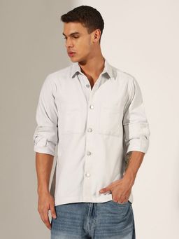SHOWOFF - Men White Button-Up White Shacket