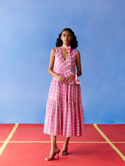 Uri by Mrunalini Rao - Cinnamon Pink Midi Dress (Set of 2)