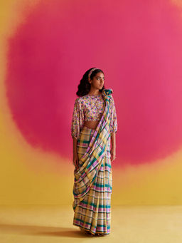 Uri by Mrunalini Rao - Peppermint Multicolor Saree with Unstitched Blouse