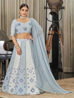 Odette - Festive Designer Blue Semi Stitched Lehenga With Unstitched Blouse (Set of 3)