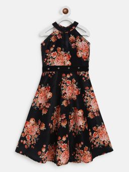 Baby Zi - Floral Print Velvet Dress (Set of 2)