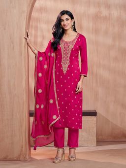 Seerat - Magenta Embroidery Straight Kurta Pant with Dupatta