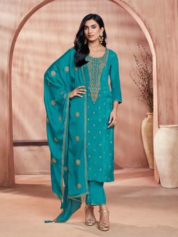 Seerat - Turquoise Embroidery Straight Kurta Pant with Dupatta