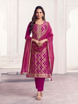 Seerat - Magenta Jacquard Straight Kurta Pant with Dupatta