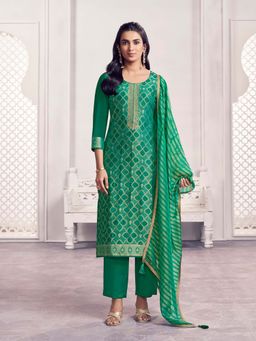 Seerat - Green Jacquard Straight Kurta Pant with Dupatta