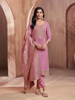 Seerat - Pink Embroidery Straight Kurta Pant with Dupatta