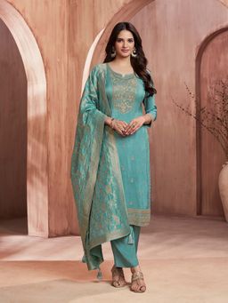 Seerat - Turquoise Embroidery Straight Kurta Pant with Dupatta