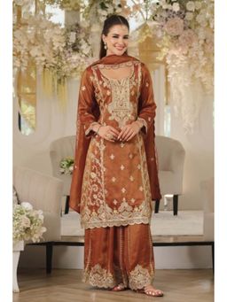 Autumnlane - Areesa Brown Full Work Kurta Palazzo and Dupatta