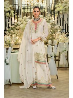 Autumnlane - Areesa White Full Work Kurta Palazzo and Dupatta