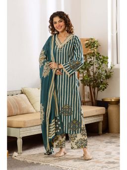 Autumnlane - Kamli Teal Cotton Kurta Pant and Dupatta