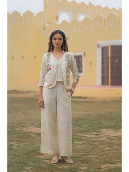 Autumnlane - Mayri Pearl Embroidery Cotton Jacket Top and Pant
