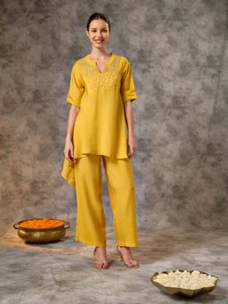 Silver Lime - Asymmetric Zari Embroidered Co-Ord Set