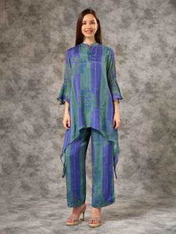 Silver Lime - V-Neck Bandhani Printed Co-Ord Set