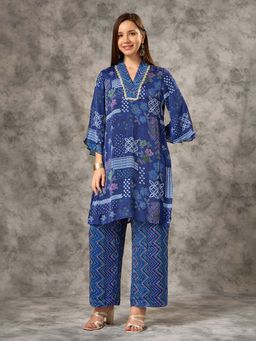Silver Lime - V-Neck Bandhani Printed Co-Ord Set