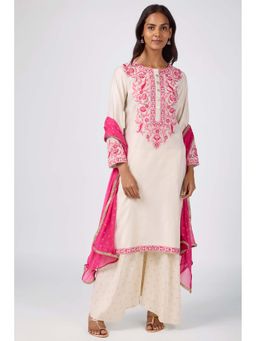 Silver Lime - Embroidered Yoke Kurta Palazzo and Dupatta