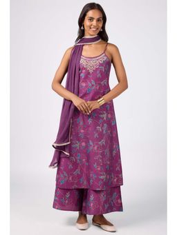 Silver Lime - Floral Printed Strappy Kurta Palazzo and Dupatta