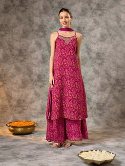 Silver Lime - Printed Strappy Kurta Palazzo and Dupatta