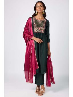 Silver Lime - Green Yoke Embroidery Kurta Pant and Dupatta