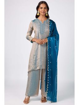 Silver Lime - Blue Embroidered Kurta Pant with Dupatta