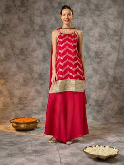 Silver Lime - Sleeveless Brocade Kurta Palazzo and Dupatta