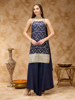 Silver Lime - Sleeveless Brocade Kurta Palazzo and Dupatta