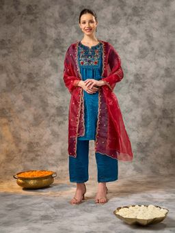 Silver Lime - Embroidered Kurta Pant with Dupatta