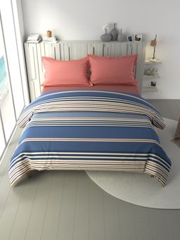 Nautica - 100% Premium Cotton Fabric Comforter For All Weather -Set of 1 Stripe-Blue-Grey (Queen)