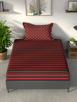 Nautica - 100% Premium Cotton Bedsheet with 1 Pillow Cover -Set of 2 Checks-Rust (Single)