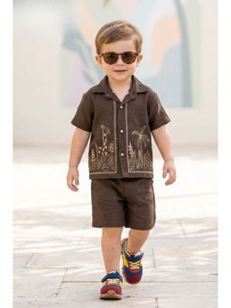 Lagorii - Brown Embroidered Shirt and Shorts