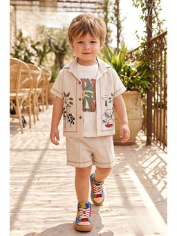 Lagorii - Cream Printed Shirt with T-Shirt and Shorts