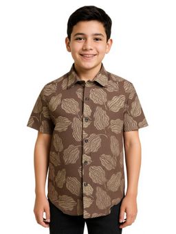 CHARCHIT - Brown Boys Half Sleeves Leaf Printed Casual Shirt