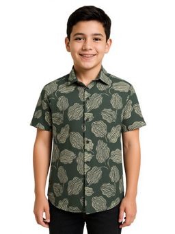 CHARCHIT - Green Boys Half Sleeves Leaf Printed Casual Shirt