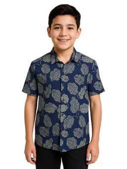 CHARCHIT - Navy Blue Boys Half Sleeves Leaf Printed Casual Shirt