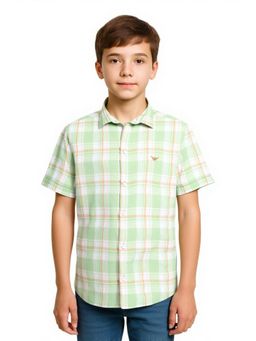 CAVIO - Green Boys Half Sleeves Checks Casual Shirt