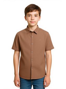 CAVIO - Brown Boys Half Sleeves Solid Casual Shirt